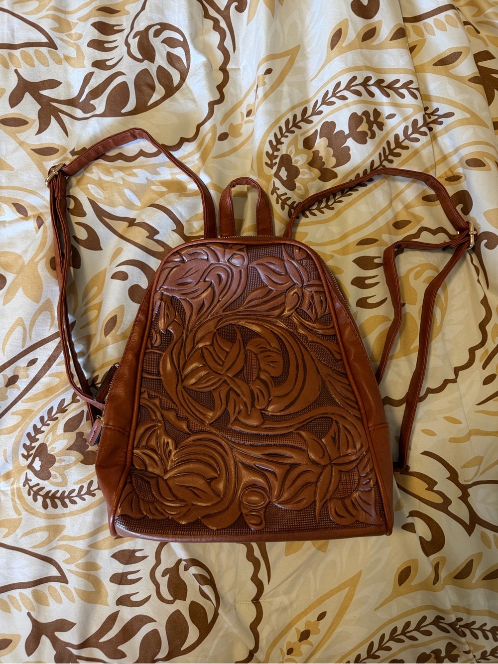 Forever 21 Embossed Floral Backpack - Brown
